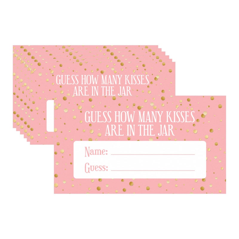 DISTINCTIVS How Many Kisses Baby Shower Game - Pink and Gold It's a Girl Baby Shower Game (Extra Guessing Cards) - Image 1